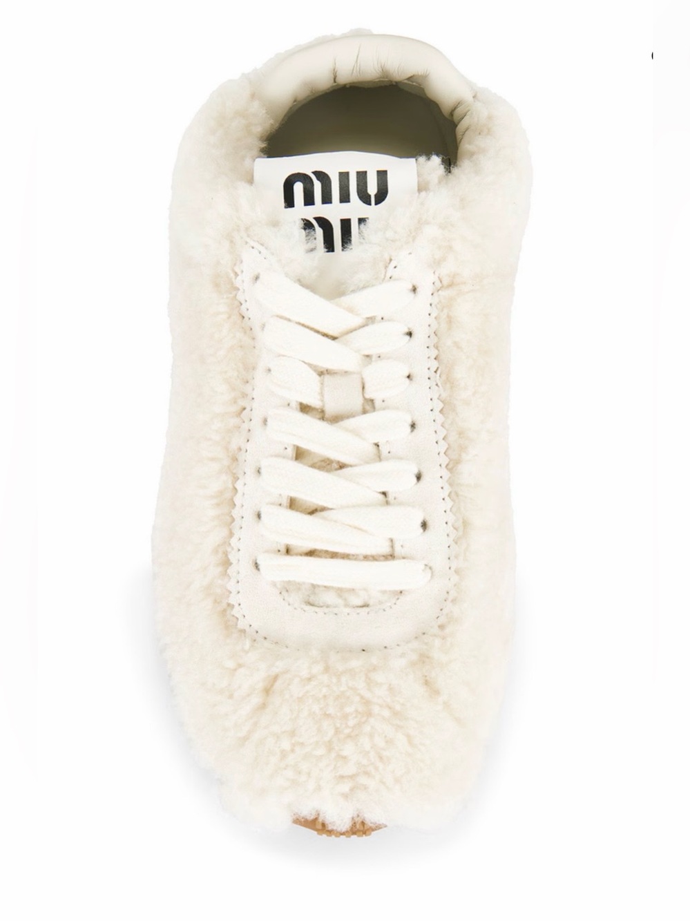 Miu Miu Cream Shearling Lace-Up Sneaker